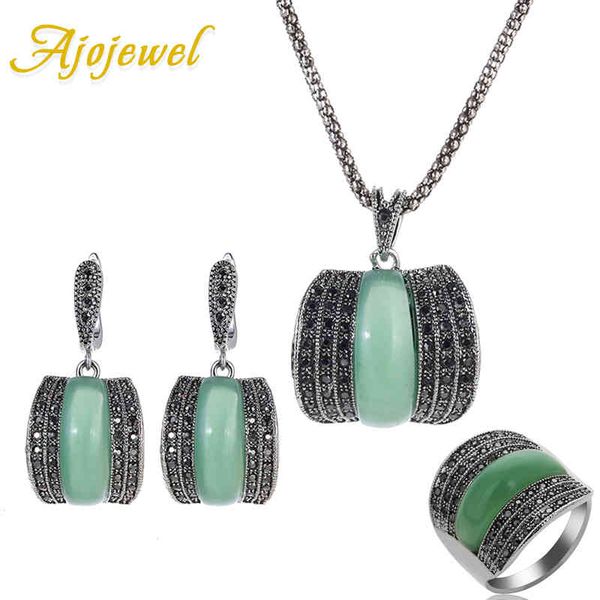 jewelry sets ajojewel original designer antique silver color women set geometric green stone ring necklace and earrings, Black
jewelry sets ajojewel original designer antique silver color women set geometric green stone ring necklace and earrings, Black