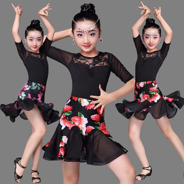 stage wear children latin dance skirt girls practice performance costumes in large clothing, Black;red
stage wear children latin dance skirt girls practice performance costumes in large clothing, Black;red