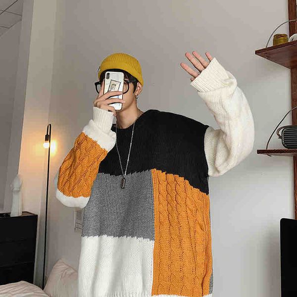 20 autumn and winter new japanese loose contrast color stripe stitching couple pullover sweater mens trendy sweaters are extrem, White;black
20 autumn and winter new japanese loose contrast color stripe stitching couple pullover sweater mens trendy sweaters are extrem, White;black