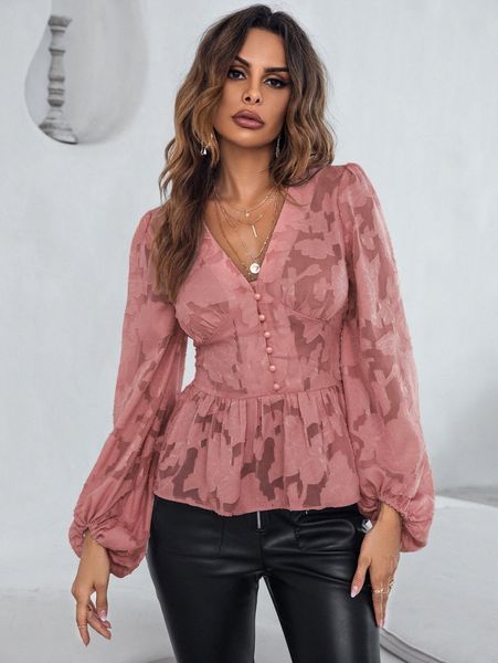 chiffon bishop sleeve peplum blouse t5ae#, White