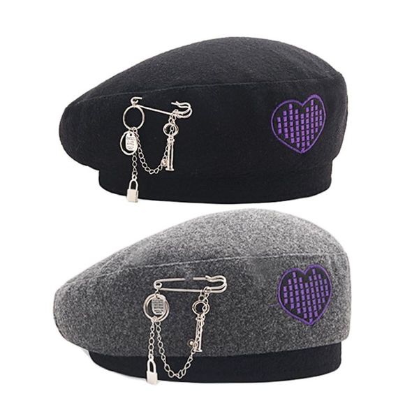 berets beret hat woolen women sboy caps with chain decoration in british style for warm keeping & wind protection, Blue;gray
berets beret hat woolen women sboy caps with chain decoration in british style for warm keeping & wind protection, Blue;gray