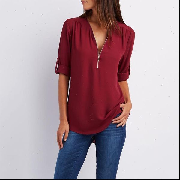 womens shirt large size tunic blouse woman autumn long sleeve zipper up chiffon casual solid color plus clothing, White
womens shirt large size tunic blouse woman autumn long sleeve zipper up chiffon casual solid color plus clothing, White