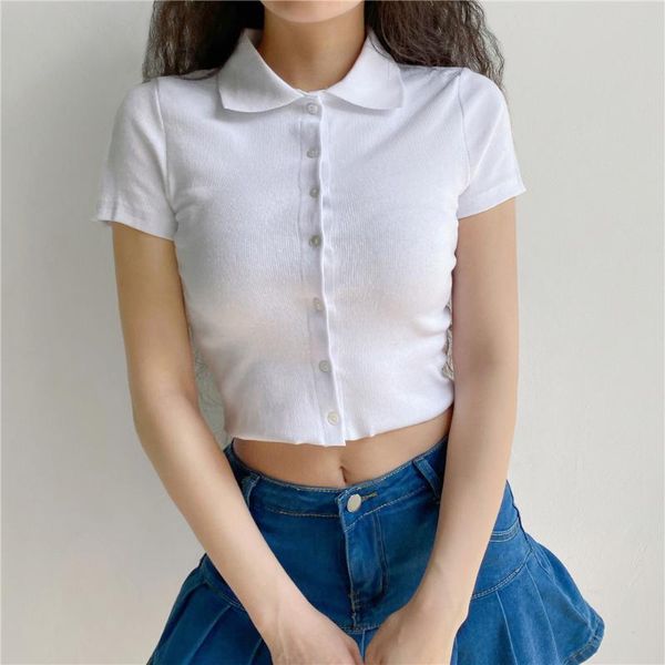 women's t-shirt minimalist style women solid color short sleeve crop summer lapel collar single-breasted slim fit 2021 white tees
women's t-shirt minimalist style women solid color short sleeve crop summer lapel collar single-breasted slim fit 2021 white tees