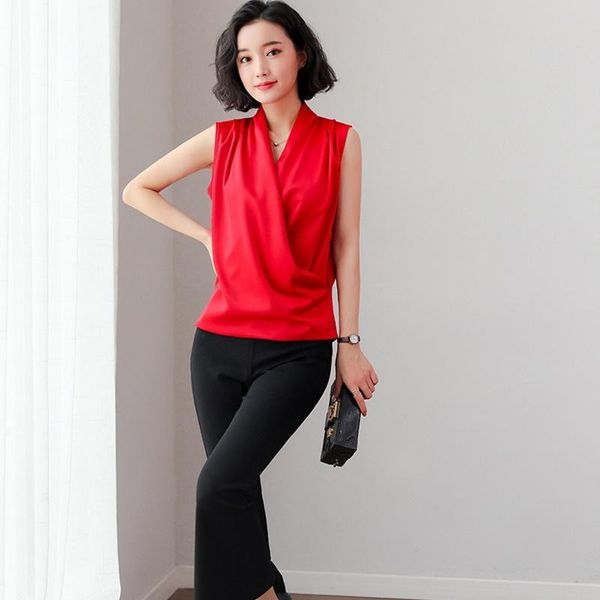 women's blouses & shirts solid color women summer 2021 chemise sleeveless female korean office wear business basic feminine blouse dd2, White
women's blouses & shirts solid color women summer 2021 chemise sleeveless female korean office wear business basic feminine blouse dd2, White