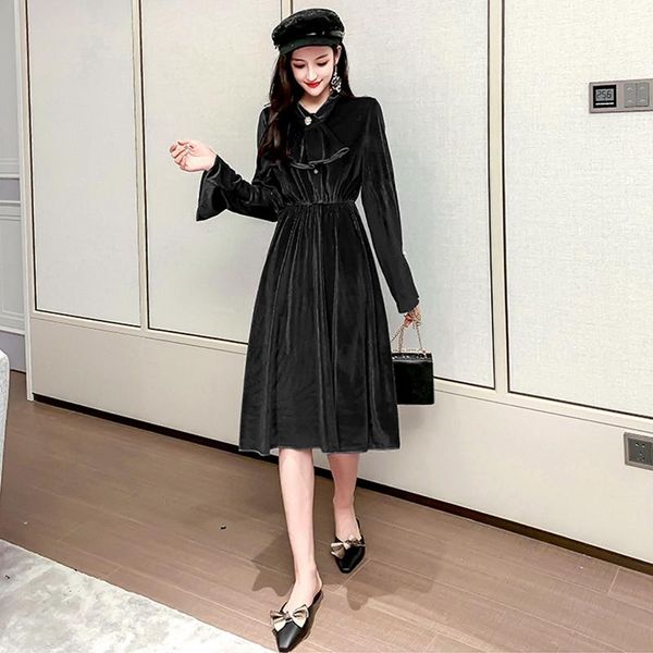 casual dresses retro black velvet dress elegant ladies midi autumn winter long sleeve party women's clothing french vestidos y2k, Black;gray
casual dresses retro black velvet dress elegant ladies midi autumn winter long sleeve party women's clothing french vestidos y2k, Black;gray