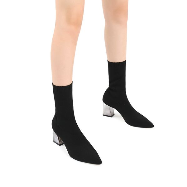 spring autumn socks boots pointed shoes woman knit elastic boots comfort square high heel stretch fabric ankle boots 210507, Black
spring autumn socks boots pointed shoes woman knit elastic boots comfort square high heel stretch fabric ankle boots 210507, Black