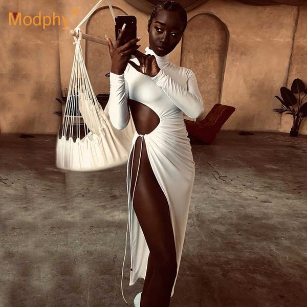women long sleeve high split maxi dress spring elegant hollow lace up bodycon club evening party female vestidos 210527, Black;gray
women long sleeve high split maxi dress spring elegant hollow lace up bodycon club evening party female vestidos 210527, Black;gray