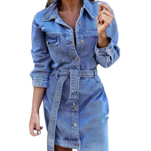 casual dresses jeans dress buttons belt blue lapel pockets irregular hem ripped, Black;gray
casual dresses jeans dress buttons belt blue lapel pockets irregular hem ripped, Black;gray