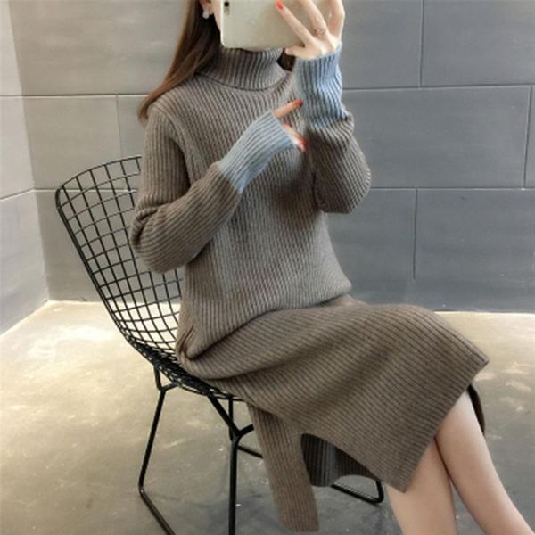 casual dresses women sweater dress mid-length high-neck over knee 2021 autumn and ainter korean loose lazy style knit, Black;gray
casual dresses women sweater dress mid-length high-neck over knee 2021 autumn and ainter korean loose lazy style knit, Black;gray