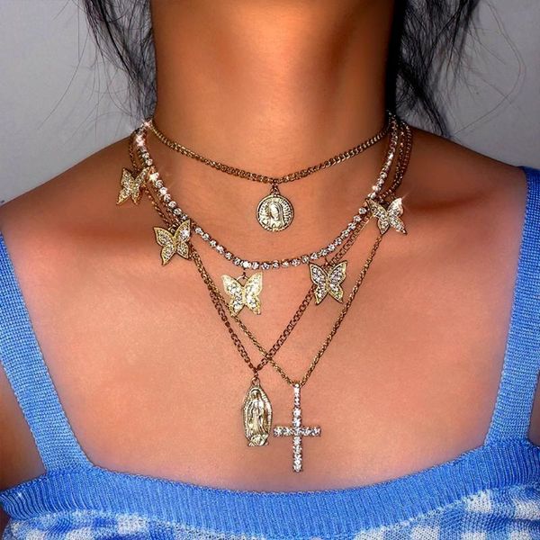 chains multilayer retro cross maria pendant necklaces for women full rhinestone crystal butterfly tennis chain necklace jewelry gift, Silver
chains multilayer retro cross maria pendant necklaces for women full rhinestone crystal butterfly tennis chain necklace jewelry gift, Silver
