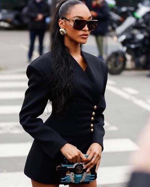 dress elegant ladies black deep v neck long sleeves with buttons high street each matching bandage evening dress, Black;gray
dress elegant ladies black deep v neck long sleeves with buttons high street each matching bandage evening dress, Black;gray