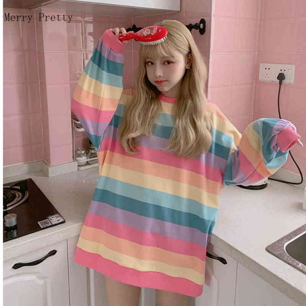 women's t-shirt pink rainbow striped oversize 2xl shirts for women summer long sleeve o-neck shirt korean style ladies ops ees 08qk, White
women's t-shirt pink rainbow striped oversize 2xl shirts for women summer long sleeve o-neck shirt korean style ladies ops ees 08qk, White