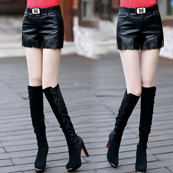 women's shorts 2021 winter pu leather women spring autumn and slim thin tasseled short dk555, White;black
women's shorts 2021 winter pu leather women spring autumn and slim thin tasseled short dk555, White;black