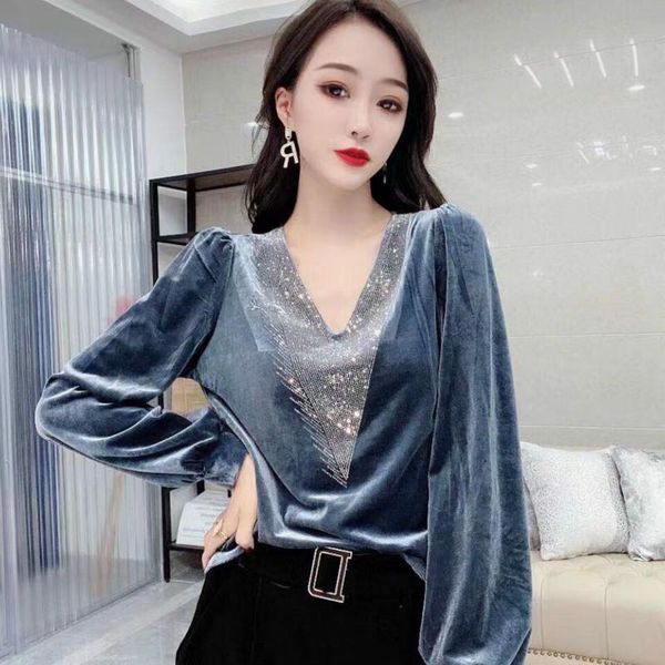 women's t-shirt 2021 spring women v-neck gold velvet elegant blue long sleeve wild basic shirts vintage casual ladies y131, White
women's t-shirt 2021 spring women v-neck gold velvet elegant blue long sleeve wild basic shirts vintage casual ladies y131, White