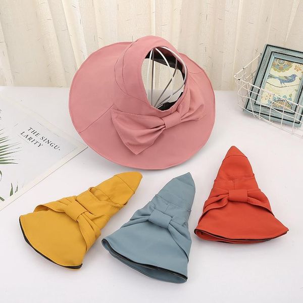 wide brim hats bowknot collapsible sun visor hat adjustable outdoor shading summer women solid color protection beach empty cap, Blue;gray
wide brim hats bowknot collapsible sun visor hat adjustable outdoor shading summer women solid color protection beach empty cap, Blue;gray