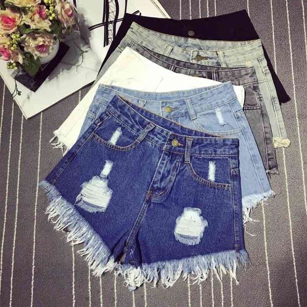 women's jeans high waist holed denim shorts girl student's wide leg with rough edge, 200 jin, loose and fat, oversize a-type pants, Blue
women's jeans high waist holed denim shorts girl student's wide leg with rough edge, 200 jin, loose and fat, oversize a-type pants, Blue