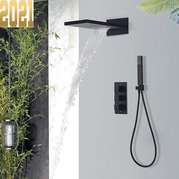 black thermostatic shower faucets set rain waterfall head with 3-way mixer tap bath faucet bathroom sets
black thermostatic shower faucets set rain waterfall head with 3-way mixer tap bath faucet bathroom sets