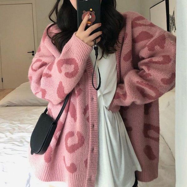 women's knits & tees streetwear v-neck cardigans jacket korean style fashion sweaters loose all match leopard printing knitted women, White
women's knits & tees streetwear v-neck cardigans jacket korean style fashion sweaters loose all match leopard printing knitted women, White