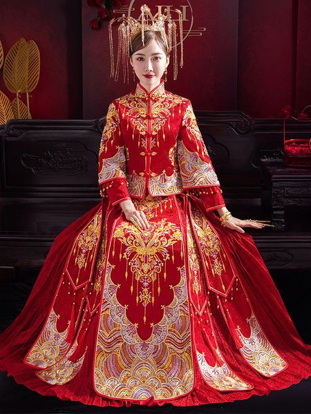 ethnic clothing plus size embroidery wedding dress exquisite cheognsam chinese style marriage set women costume bride gift s-3xl, Red
ethnic clothing plus size embroidery wedding dress exquisite cheognsam chinese style marriage set women costume bride gift s-3xl, Red
