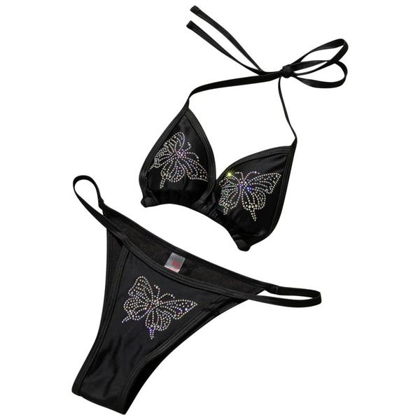 women's swimwear women 2 pcs bikini set, rhinestone butterfly halter swim bra and thong swimsuit, White;black
women's swimwear women 2 pcs bikini set, rhinestone butterfly halter swim bra and thong swimsuit, White;black