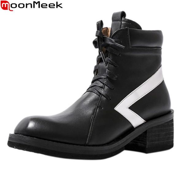 boots moonmeek 2021 genuine leather square heels fashion lace up ladies shoes autumn winter mixed colors ankle, Black
boots moonmeek 2021 genuine leather square heels fashion lace up ladies shoes autumn winter mixed colors ankle, Black