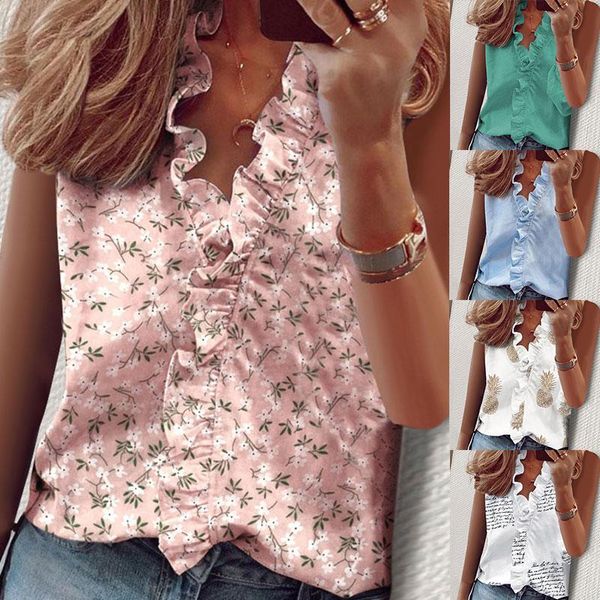 women's blouses & shirts women tank floral print summer blouse ruffles vest for girls lady v-neck sleeveless loose, White
women's blouses & shirts women tank floral print summer blouse ruffles vest for girls lady v-neck sleeveless loose, White