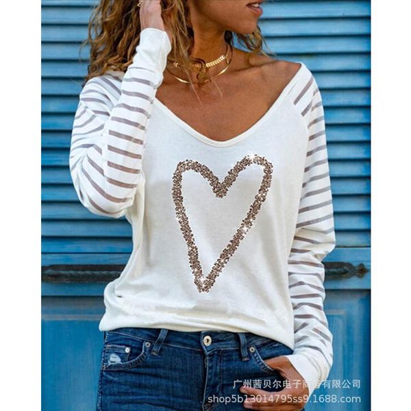 women's t-shirt wepbel women shirt ladies elegant diamond heart print long sleeve v neck loose bottoming top, White
women's t-shirt wepbel women shirt ladies elegant diamond heart print long sleeve v neck loose bottoming top, White