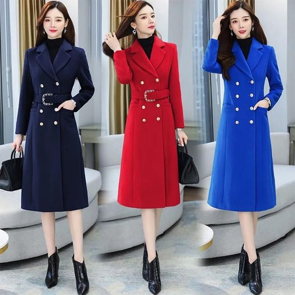 women's wool & blends winter thick long woolen coat slim red blue dark navy female jacket, Black
women's wool & blends winter thick long woolen coat slim red blue dark navy female jacket, Black