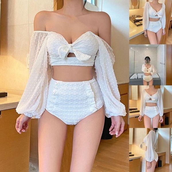 women 2 pieces bikini set swiss dot puff long sleeve off shoulder swimsuit hollow out tie front crisscross backless h05d one-piece suit
women 2 pieces bikini set swiss dot puff long sleeve off shoulder swimsuit hollow out tie front crisscross backless h05d one-piece suit