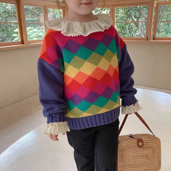 new autumn 2021 kids clothes korean style rainbow plaid baby girls sweaters children knitted pullovers, Blue
new autumn 2021 kids clothes korean style rainbow plaid baby girls sweaters children knitted pullovers, Blue