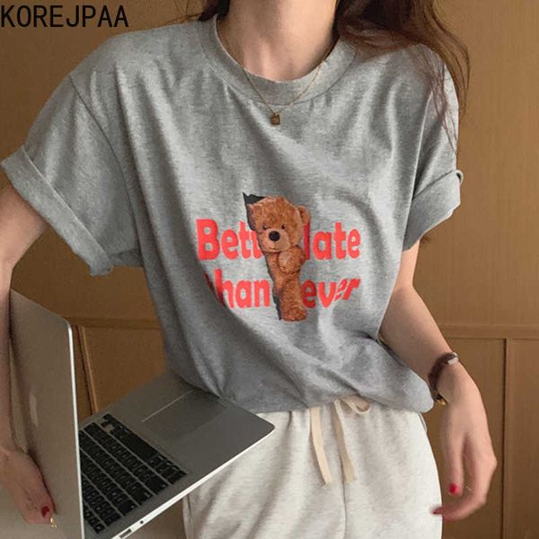 korejpaa women t-shirt summer korean chic all-match round neck bear letter printing loose simple casual short-sleeved 210526, White
korejpaa women t-shirt summer korean chic all-match round neck bear letter printing loose simple casual short-sleeved 210526, White