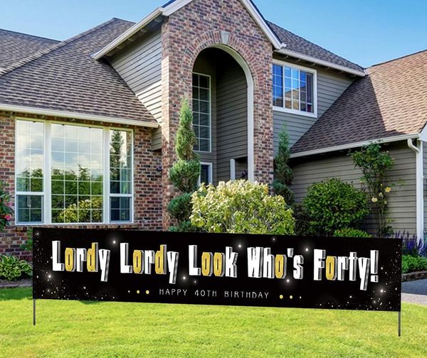 party decoration funny 40th birthday banner, lordy look who's forty yard sign, black and gold 40 decorations
party decoration funny 40th birthday banner, lordy look who's forty yard sign, black and gold 40 decorations