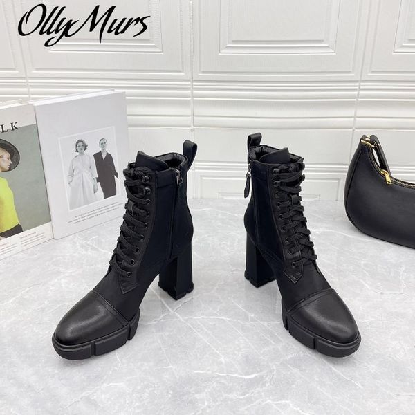 boots ollymurs genuine leather lace up women autumn winter platform chunky heel shoes, Black 
boots ollymurs genuine leather lace up women autumn winter platform chunky heel shoes, Black