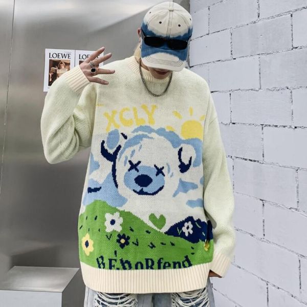 men's sweaters hip hop cartoon jacquard sweater fashion long sleeve o collar knitted pullover man streetwear loose w274, White;black
men's sweaters hip hop cartoon jacquard sweater fashion long sleeve o collar knitted pullover man streetwear loose w274, White;black
