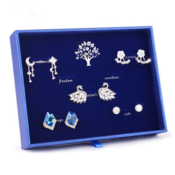 s925 silver needle net red female suzhou white swan five piece set earrings jewelry gift, Black
s925 silver needle net red female suzhou white swan five piece set earrings jewelry gift, Black