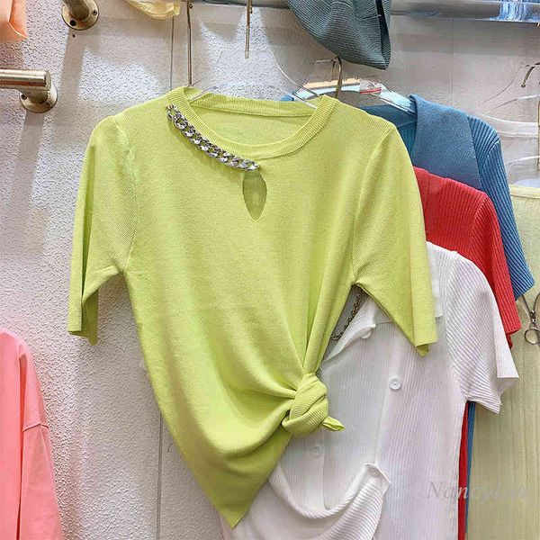 t shirt personality chain hollow round neck t-shirt women's knitwear short sleeve solid color camisetas de mujer, White
t shirt personality chain hollow round neck t-shirt women's knitwear short sleeve solid color camisetas de mujer, White