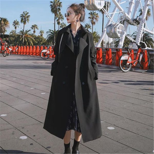 women's trench coats black long coat for women 2021 spring autumn streetwear korean cardigan windbreaker waist belt loose outerwear fem, Tan;black
women's trench coats black long coat for women 2021 spring autumn streetwear korean cardigan windbreaker waist belt loose outerwear fem, Tan;black