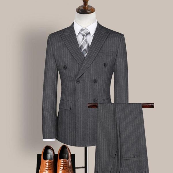 men's suits & blazers men double breasted stripe lapel formal blazer pants suit set two pieces for wedding business, White;black
men's suits & blazers men double breasted stripe lapel formal blazer pants suit set two pieces for wedding business, White;black