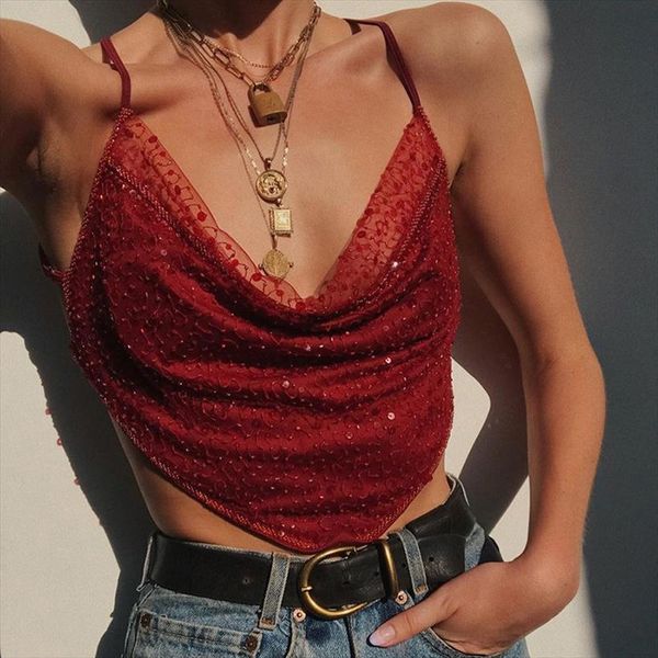 shiny sequined women tank crop solid color mesh pleated low neck irregular backless short vest for summer, White
shiny sequined women tank crop solid color mesh pleated low neck irregular backless short vest for summer, White