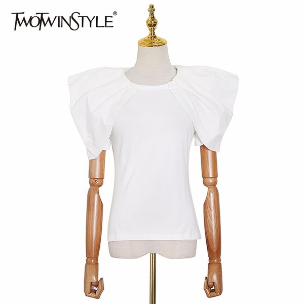twotwinstyle casual women t shirt o neck short sleeve patchwork ruffles loose elegant t-shirts female fashion clothes tide 210320, White
twotwinstyle casual women t shirt o neck short sleeve patchwork ruffles loose elegant t-shirts female fashion clothes tide 210320, White