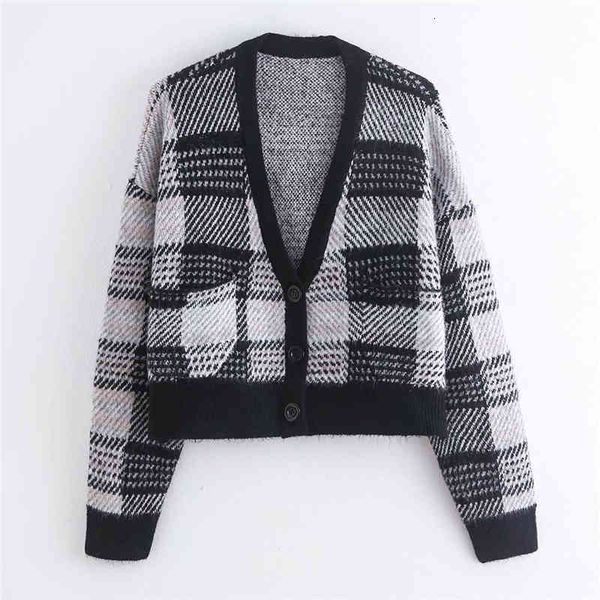 women's knits & tees causal women plaid sweater coats fashion ladies v-neck knitted short streetwear female chic pocket loose, White
women's knits & tees causal women plaid sweater coats fashion ladies v-neck knitted short streetwear female chic pocket loose, White