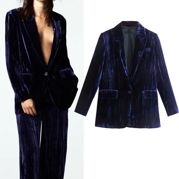 women's suits & blazers velvet blazer women vintage blue woman autumn 2021 long sleeve button jacket office wear elegant female suit, White;black
women's suits & blazers velvet blazer women vintage blue woman autumn 2021 long sleeve button jacket office wear elegant female suit, White;black