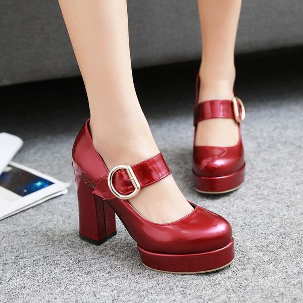 dress shoes womens shiny patent leather platform buckle mary janes high block chiny heel party pumps, Black
dress shoes womens shiny patent leather platform buckle mary janes high block chiny heel party pumps, Black
