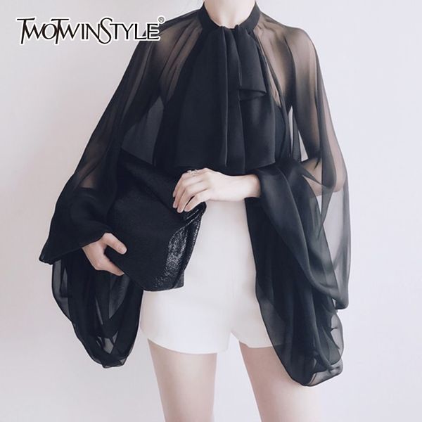 twotwinstyle bowknot chiffon blouse shirt women lantern sleeve tulle transparent large size spring summer casual 210317, White
twotwinstyle bowknot chiffon blouse shirt women lantern sleeve tulle transparent large size spring summer casual 210317, White