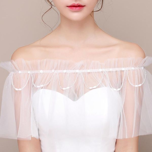 wraps & jackets po studio bride wedding dress one-shoulder beaded tie with thin mesh shawl jacket, White
wraps & jackets po studio bride wedding dress one-shoulder beaded tie with thin mesh shawl jacket, White