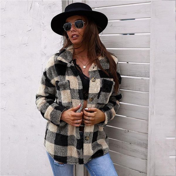women's fur & faux foridol button up plaid coat jacket winter pockets female office casual checked vintage khaki windbreaker fluffy, Black
women's fur & faux foridol button up plaid coat jacket winter pockets female office casual checked vintage khaki windbreaker fluffy, Black