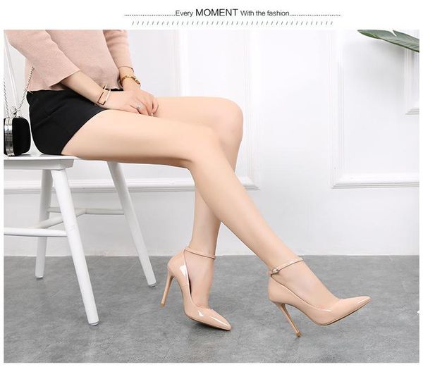 dress shoes high heeled women's thin heel autumn 2021 pointed nude patent leather one button strap size single, Black
dress shoes high heeled women's thin heel autumn 2021 pointed nude patent leather one button strap size single, Black