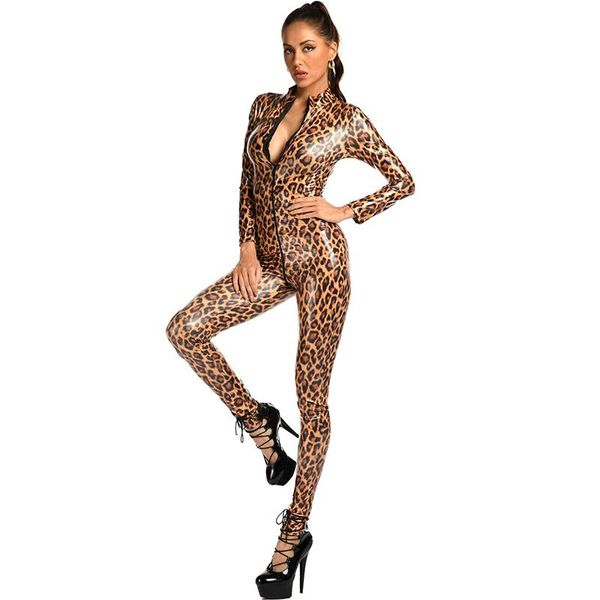 women's jumpsuits & rompers erotic nightclub wear leopard women wet look faux leather bodysuits shiny pvc zipper open crotch jumpsuit, Black;white
women's jumpsuits & rompers erotic nightclub wear leopard women wet look faux leather bodysuits shiny pvc zipper open crotch jumpsuit, Black;white