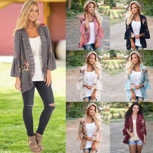 women's jackets floral print basic cardigan coat women plus size flare sleeve open stitch jacket lace patch work 2021 female outerwear, Black;brown
women's jackets floral print basic cardigan coat women plus size flare sleeve open stitch jacket lace patch work 2021 female outerwear, Black;brown