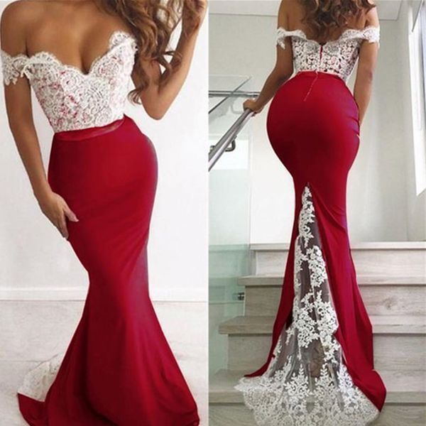 white and burgundy bridesmaid dresses off shoulder mermaid lace appliques sweep train custom made plus size maid of honor gown country weddi, White;pink
white and burgundy bridesmaid dresses off shoulder mermaid lace appliques sweep train custom made plus size maid of honor gown country weddi, White;pink